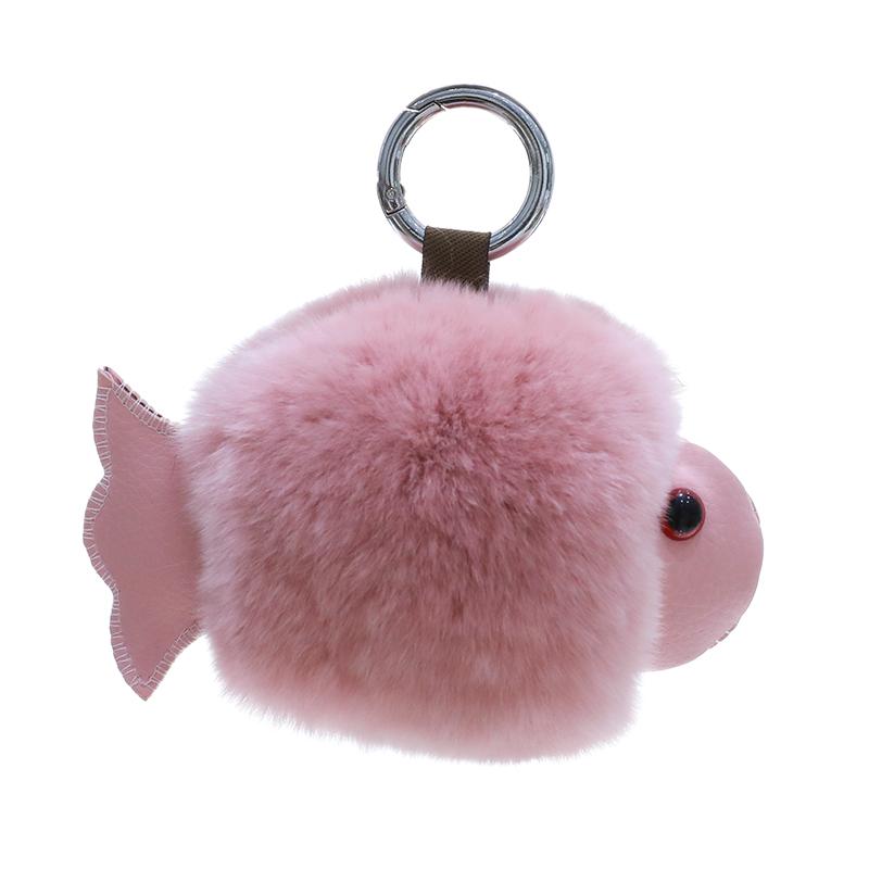 

Keychains Real Rex Fur Keyring Bag Car Phone Pendant Kids Gift Charm Pompom Fish Ball Key Chain