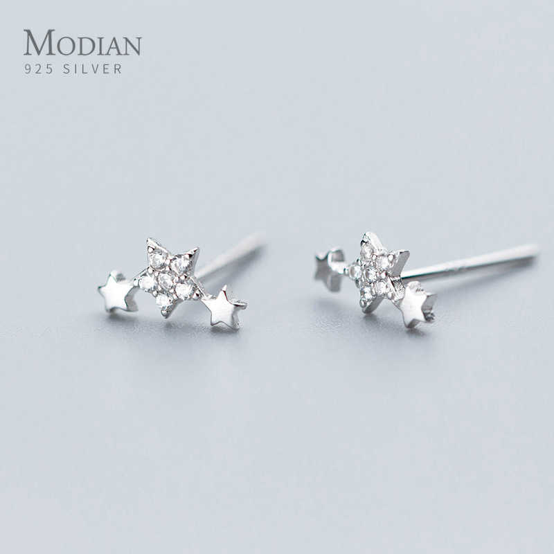 

Clear CZ Stars Fashion Stud Earrings for Women 925 Sterling Silver Cute Korean Girls Earings Accessories Oreilles Jewelry 210707