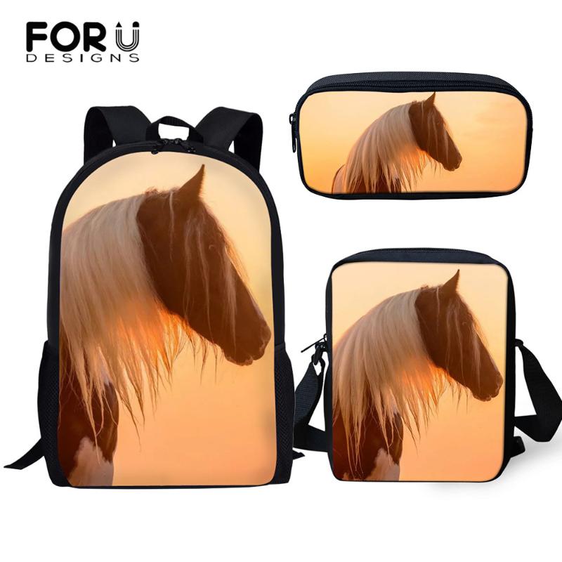 

Kids Backpack Set Cute Horses Pattern Book Bags Cartoon Animal Design Primary School Bag/Flaps Bag/Pen
