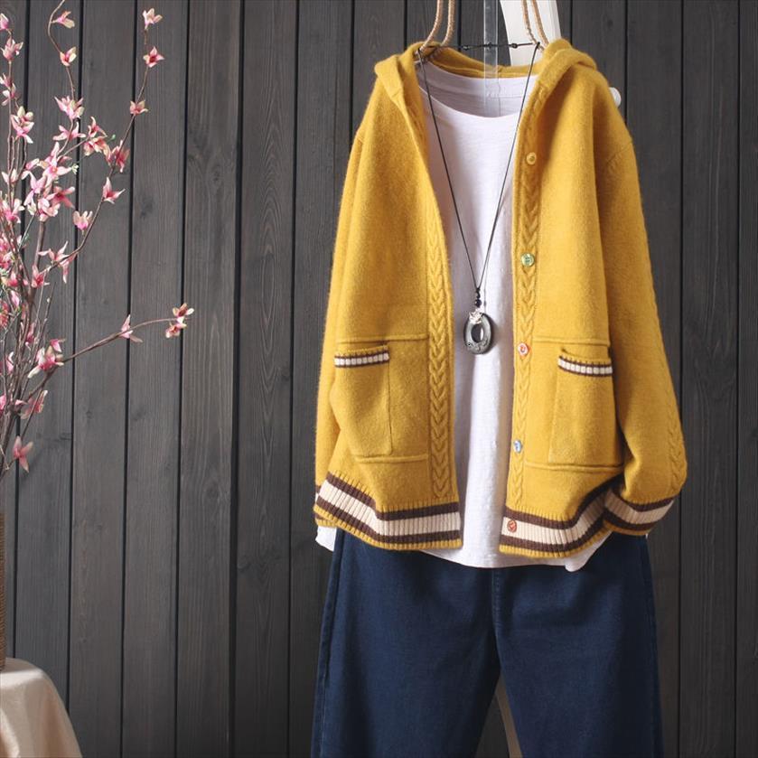 

jacket womens autumn hooded knitted women sweater cardigan korean style small fresh button outer pocket, White;black