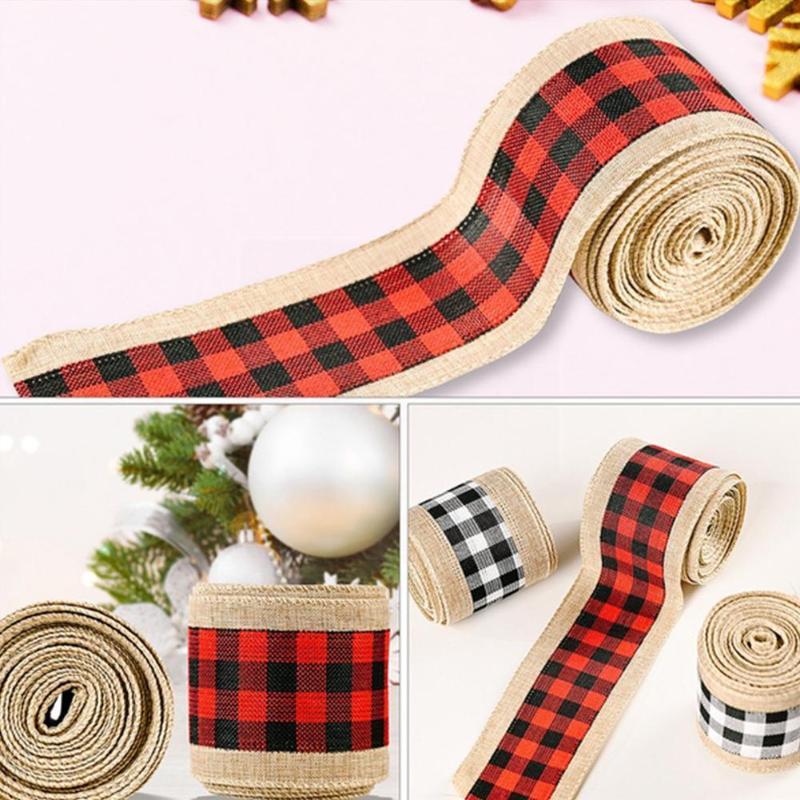 

Christmas Decorations Imitation Linen Plaid Cloth Edging Ribbon Tools Home Year Bow Decoration Kitchen 2022 Z4X1