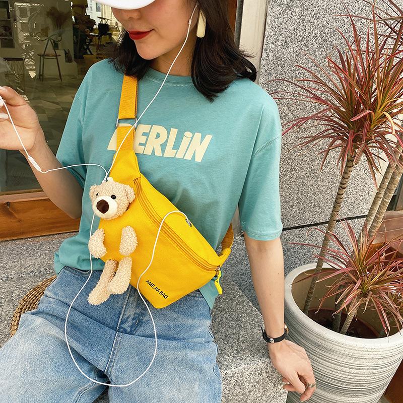 

Waist Bags Canvas Belt Bag 2021 Cartoon Bear Cute Fashion Cross-body Chest Korean Outdoor Female One Drop Delivery