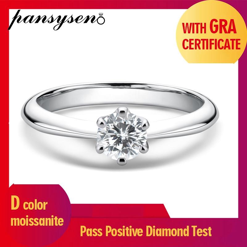 

Cluster Rings PANSYSEN 100% 925 Sterling Silver Genuine 0.5-3ct D Color Moissanite Ring Women Classic 18k White Gold Drop, Golden;silver