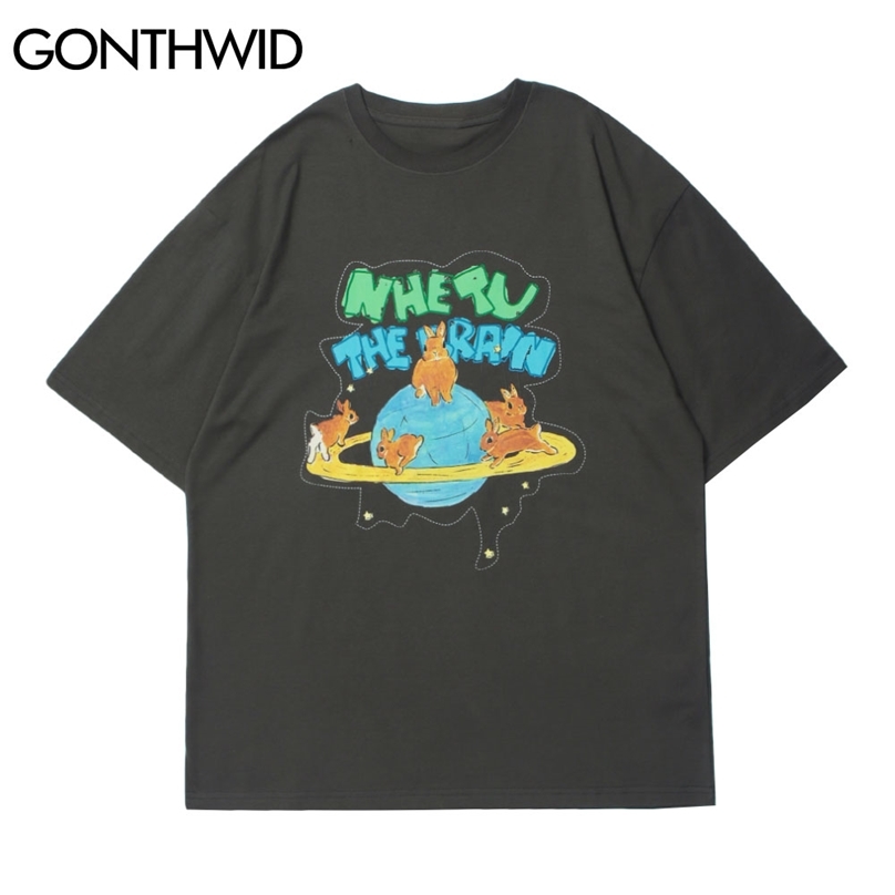 

Tees Mens Planet Rabbits Print Streetwear Hip Hop Harajuku Casual Tshirts Fashion Summer Short Sleeve Cotton Tops 210602, White