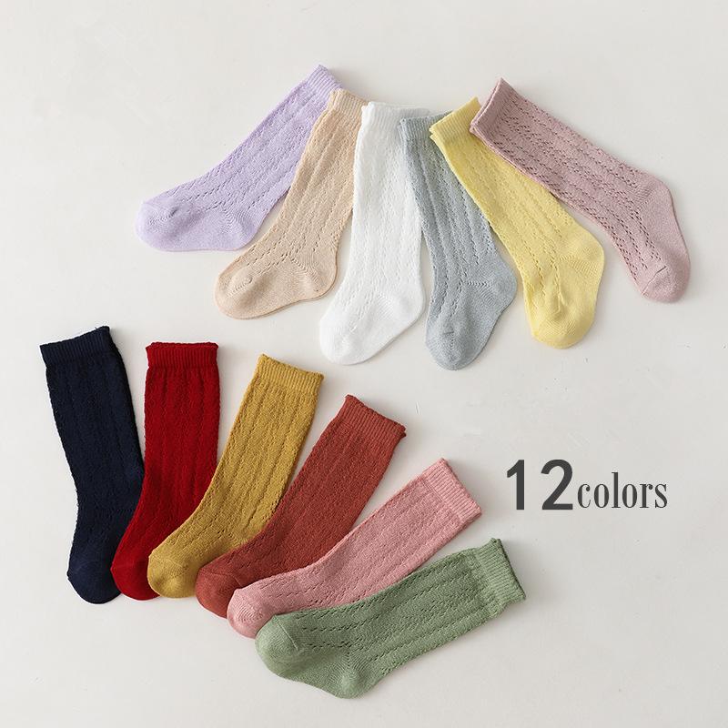 

Socks Baby Girls Summer Kids Long Sock Toddlers Knee High Mesh Thin Hollow Out Soft Cotton Infant Socken For 0-7 Years, Pink;yellow