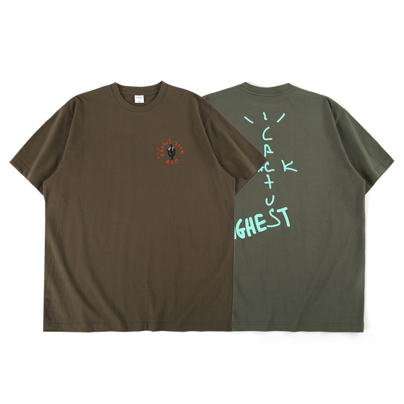 

Cactus Jack T Shirt Simple High Street Hipster Print Short Sleeve Spring and Summer Hip-hop Casual Graffiti Letter Printing Fashion T-shirt Oversize Tops for Men Women, Green