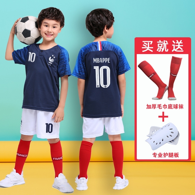 

french children's spring jersey national team uniform no.10 mbape boys' and girls' primary school football suit, Black;white