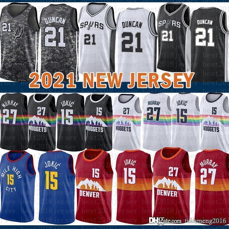 

2021 New Basketball Jersey DenverNuggetsSan Mens AntonioSpursNikola Jamal 27 Murray 15 Jokic Tim 21 Duncan Purple, Mens-jersey