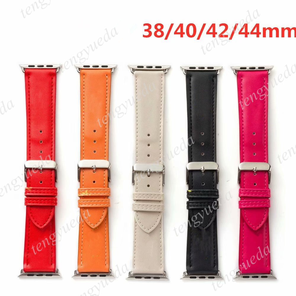 

Classic Orange Fashion Designer Watch Straps 38mm 40mm 42mm 44mm for Watches Series 1 2 3 4 5 6 Top Quality Leather Smart Bands Deluxe Wristband Watchbands