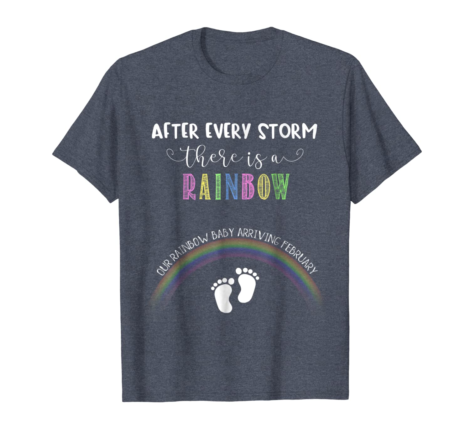

Pregnancy Announcement Shirt Rainbow Baby Due in February, White;black