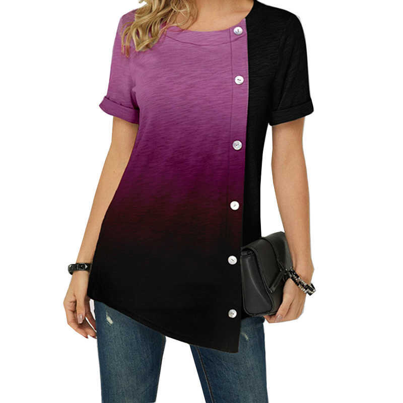 

Women Gradient T shirt Summer Casual Short Sleeve O-Neck Loose ops ee Large Size Irregular Female Plus -5XL 210526, Coffee