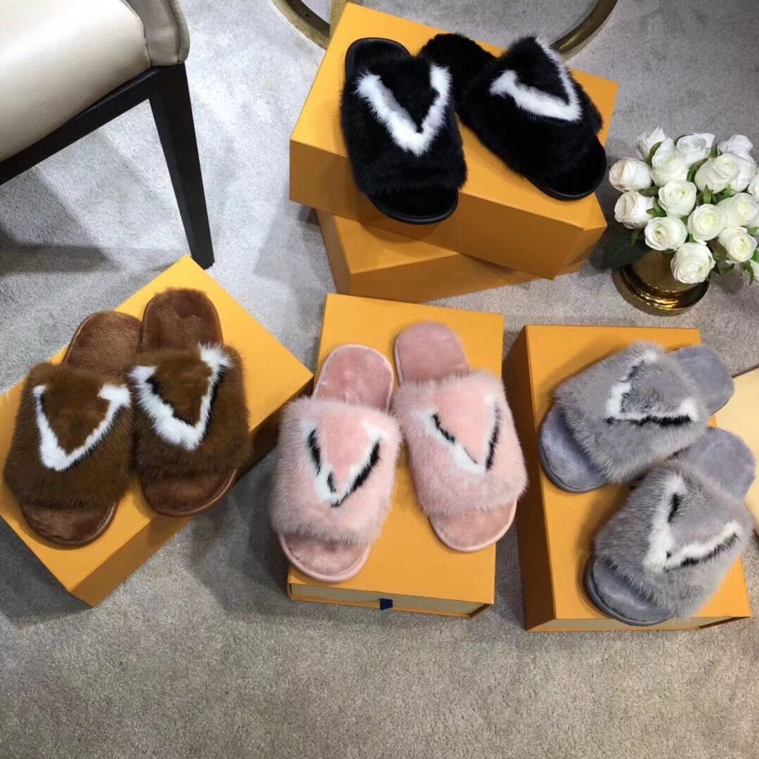 

Autumn Winter High Quality Soft Mink Fur Slippers Luxury Women Designer Fashionable Noble Full in Home Shoes Girl's Slide Pink Brown Black Grey With Gift Box 35-42, Extra shipping cost (not for sale)