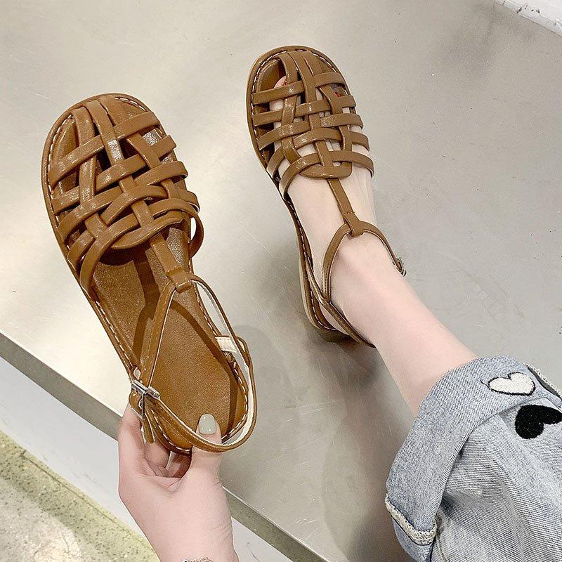 

Sandals Flat Sandal Shoe Clear Heels 2021 Women's Without Gladiator Fashion Summer Low Comfort Girls Beach Closed Buckle Strap Rome