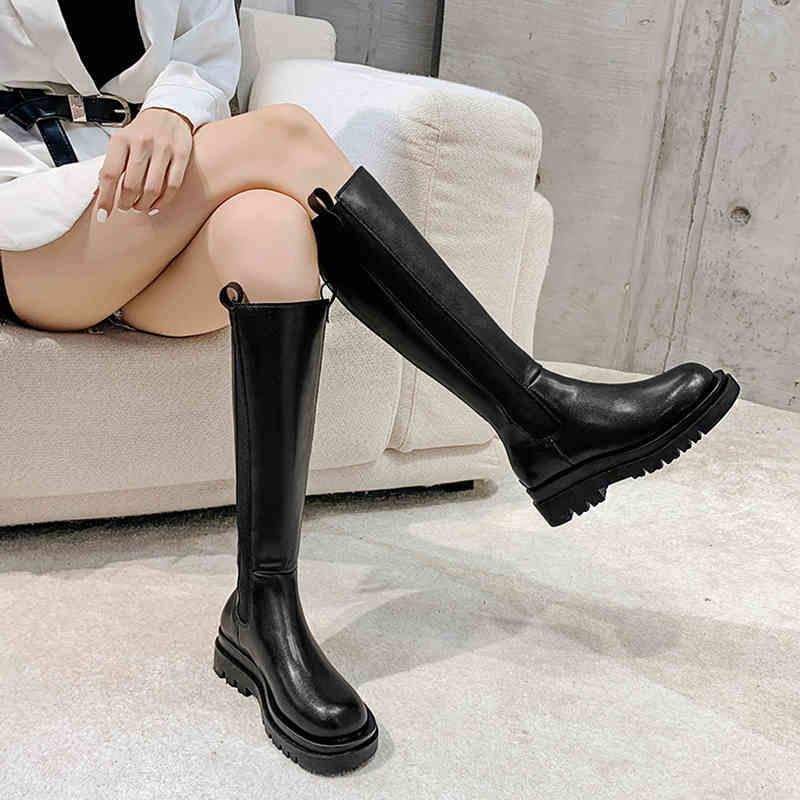 

boots autumn and winter women's knee-length thick-soled martin microfiber plus velvet warm high-zzm9, Black