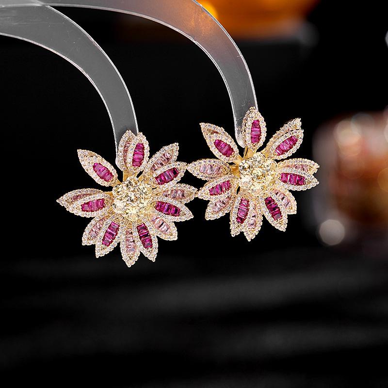 

Dangle & Chandelier Sweet Elegant Flower Stud Earrings For Girls Romantic Luxury Wedding Jewelry Bridal Micro Pave Cubic Zirconia Earings