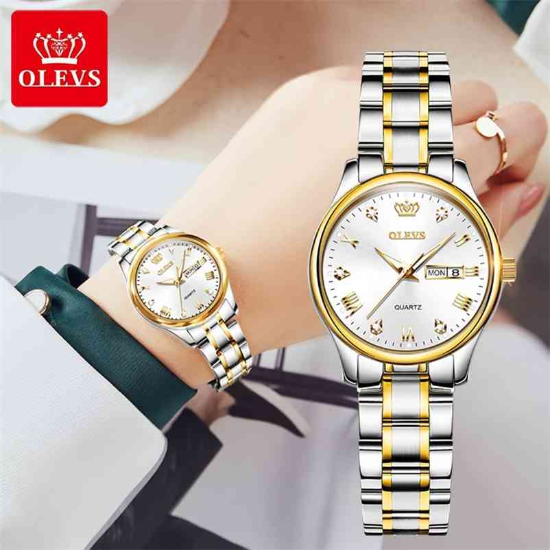 

OLEVS Women Luxury Brand Watch Simple Quartz Lady Waterproof Wristwatch Female Fashion diamond Watches reloj mujer 5563 210616, Two tone white