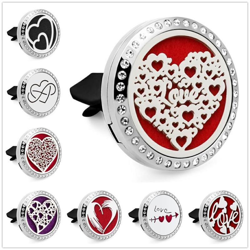 

Pendant Necklaces Love And Heart 30mm Rhinestone Car Diffuser Locket Vent Clip 316L Stainless Steel 10Pads