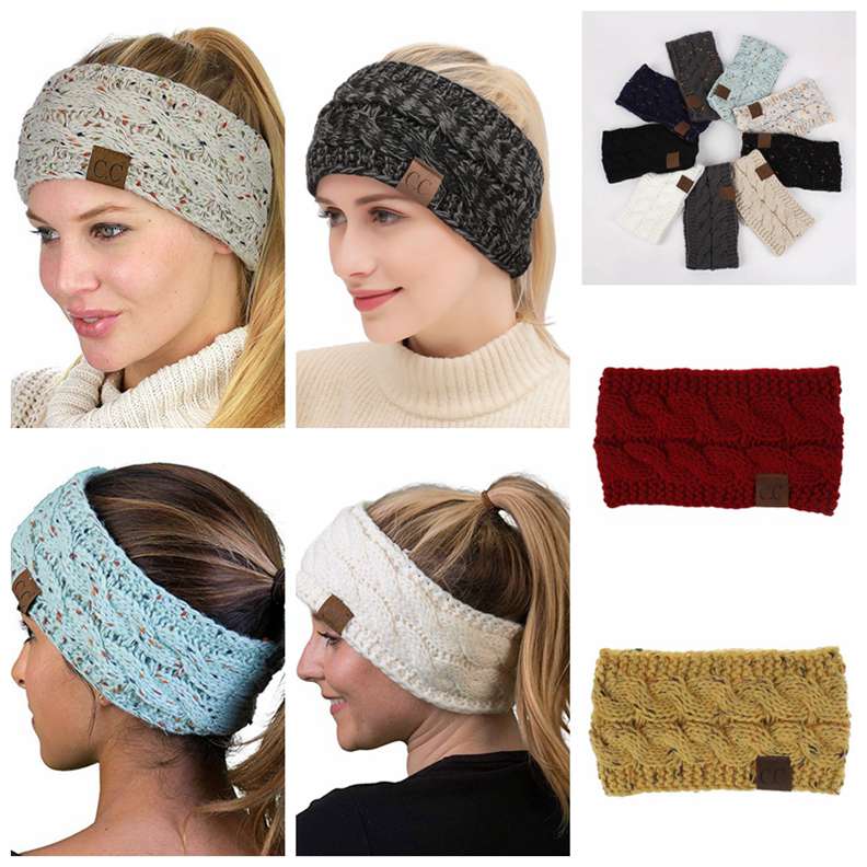 

21 Colors CC Knitted Crochet Headband Women Winter Sports Headwrap Hairband Turban Head Band Ear Warmer Beanie Cap Headbands 300pcs
