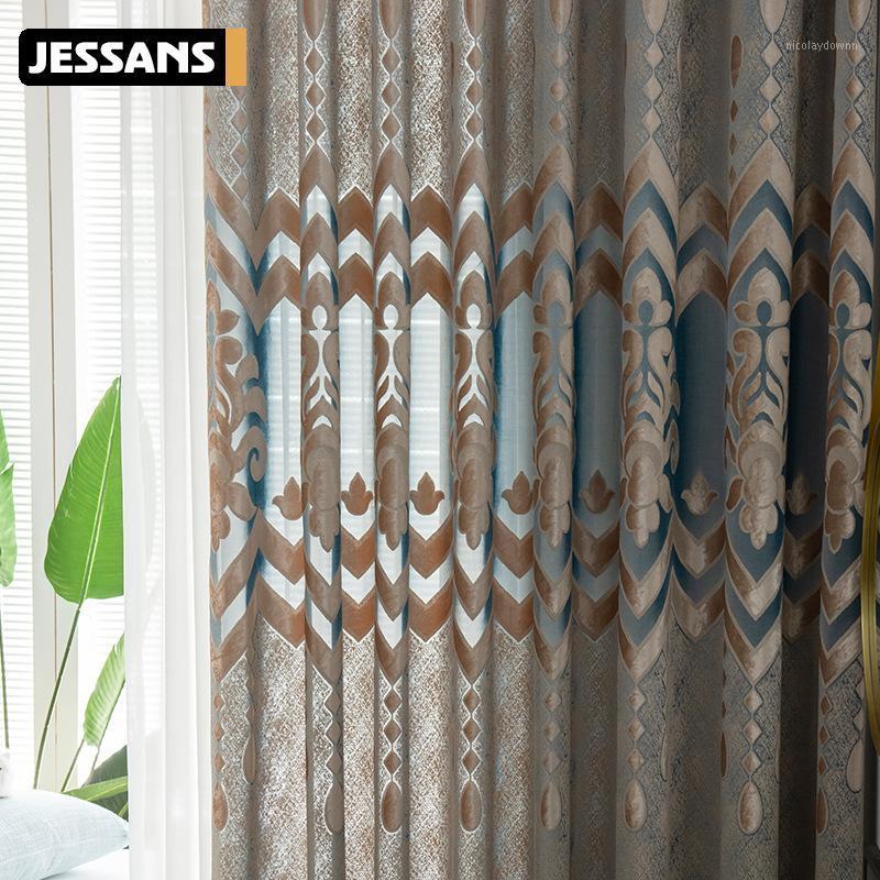 

Curtain & Drapes 2021 European Grey Cut Velvet Jacquard Blackout Curtains For Living Dining Room Bedroom