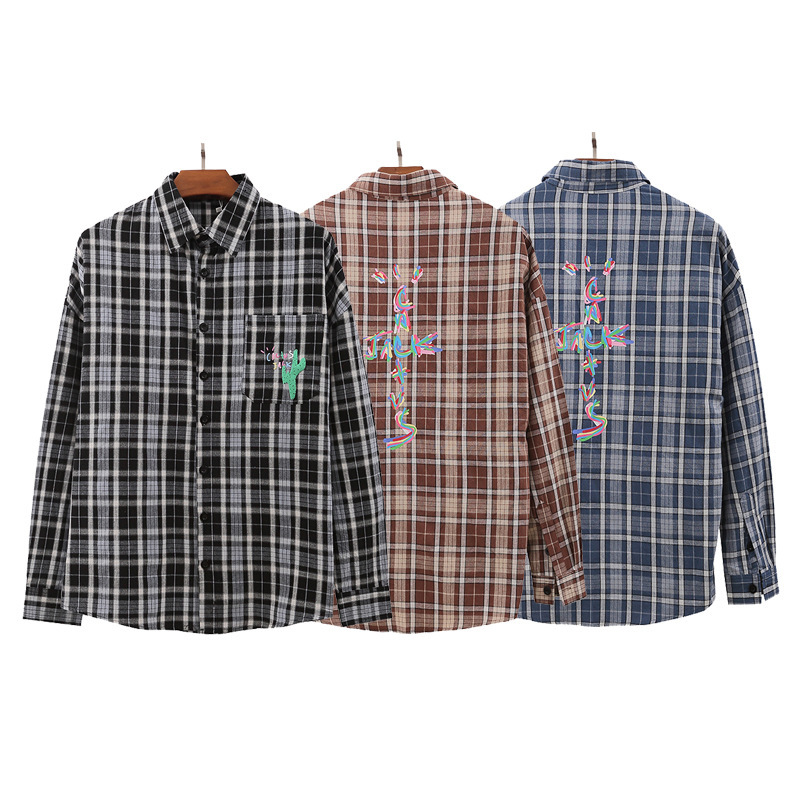 

Travis Scott Hip Hop Rap High Street Style Letter Print Plaid Shirt Jacket Fashion Design Casual Tops Tees, White;black