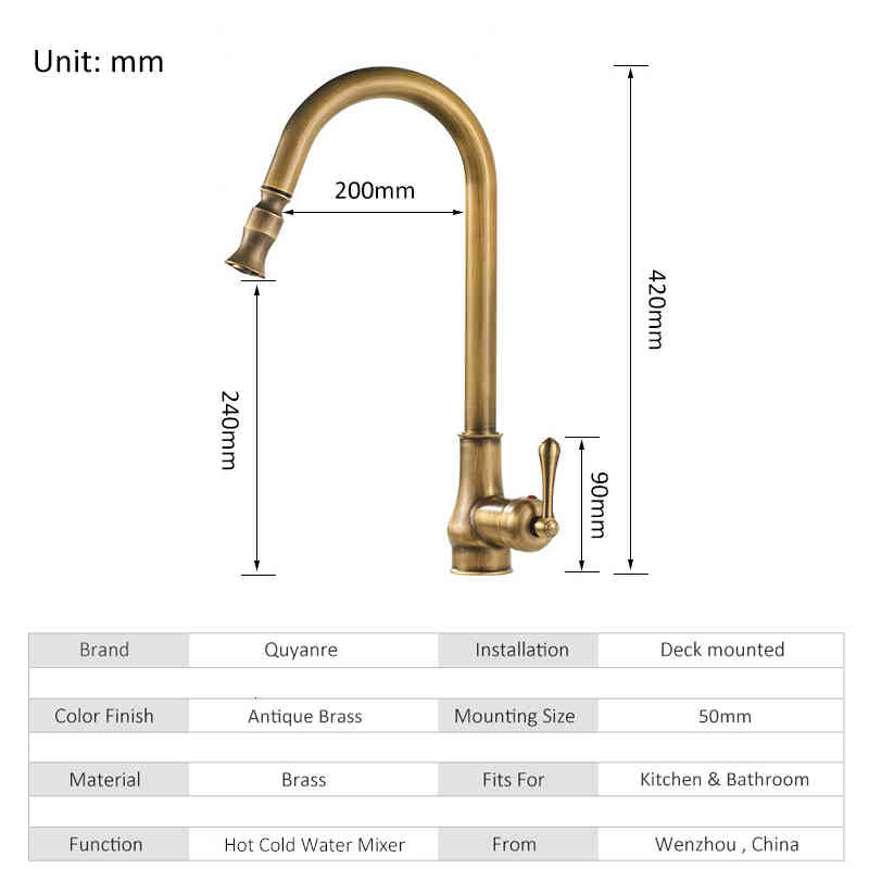 

Kitchen Faucets Antique Brass Pull Out Faucet Hot Cold Water Mixer Crane for Bathroom 360 Rotation Tap Basin Taps Dzs7