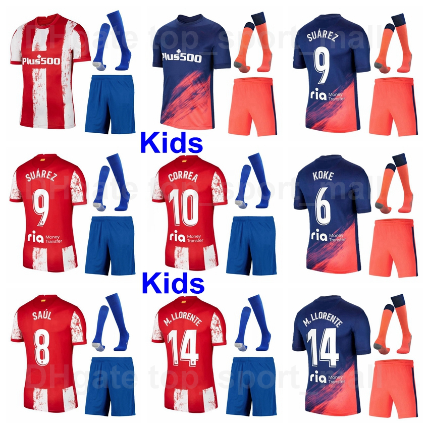

Youth Atletico Madrid Jersey Socks Set Kids Soccer SUAREZ Llorente SAUL CORREA JOAO FELIX LEMAR HERRERA KOKE Gimenez FELIPE CARRASCO Football Shirt Kits Children, Kids red