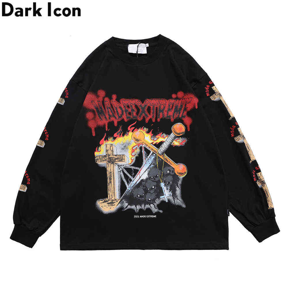 

Devil Cross Streetwear Hip Hop T-shirt Men Women Long Sleeved Cotton Tee Shirts Oversized Tshirts for Man 210603, Black