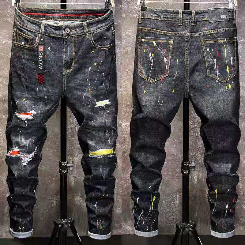 

Men's Winter Jeans Warm Pants Fleece Destroyed Ripped Denim Trousers Thick Thermal Distressed Biker for Men Clothes, Customize