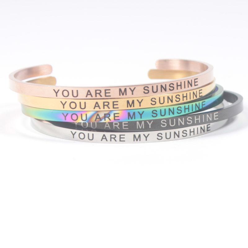 

"YOU ARE MY SUNSHINE" Stainless Steel Bangle Positive Inspirational Quote Cuff Mantra Bracelets For Lovers Jewelry