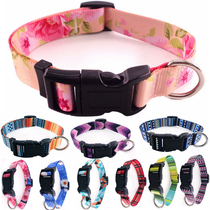 

Luxury Designer Pet Cat Dog Collars Comfortable Colorful Adjustable Collar Fadeproof Sublimation Blanks Bohemian British Style 10 Colors