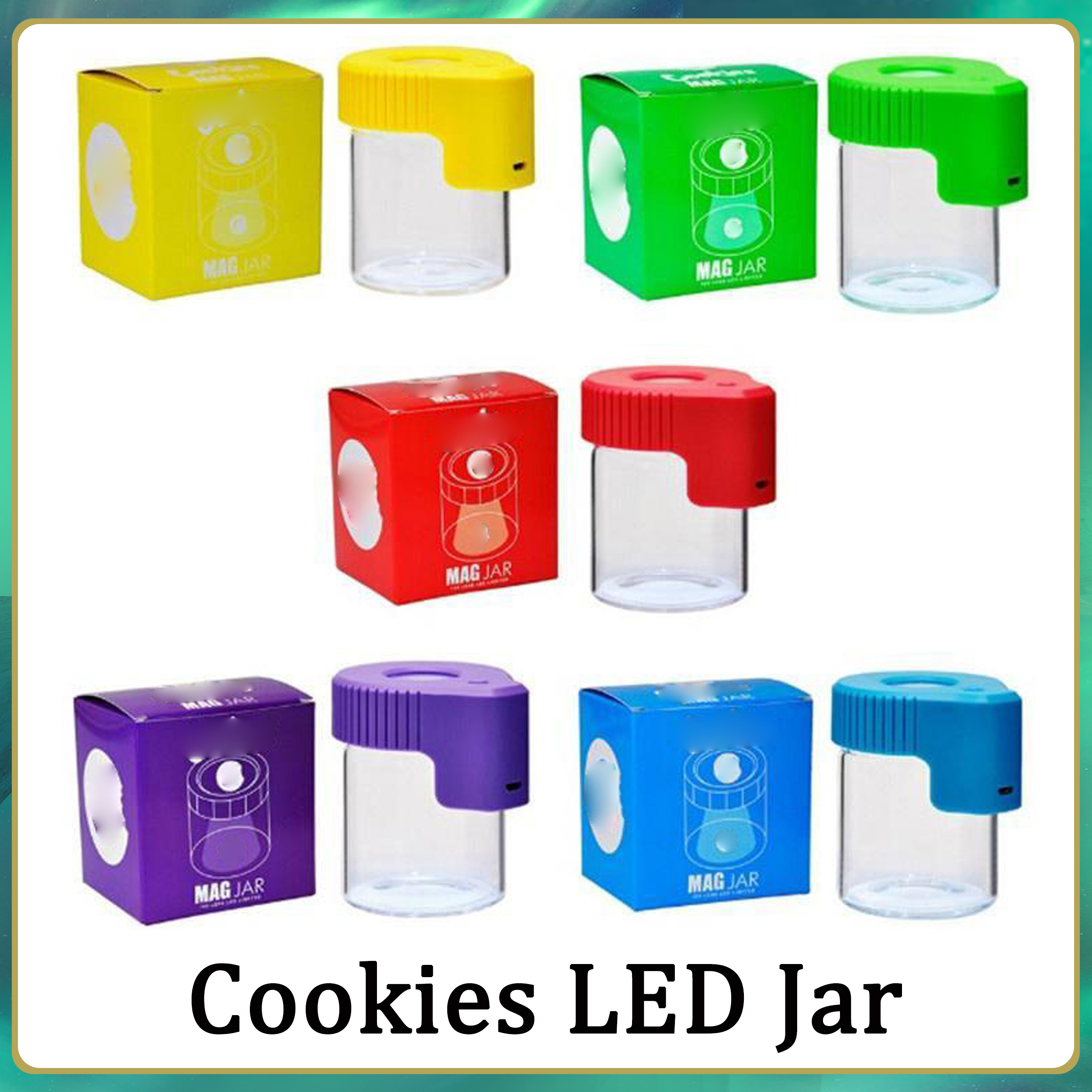 

Cookies LED Storage Jar Magnifying Stash Container Recharged Battery 155ml Mag Glowing Vacuum Bottle for Dry Herb Tobacco Gummies Edible