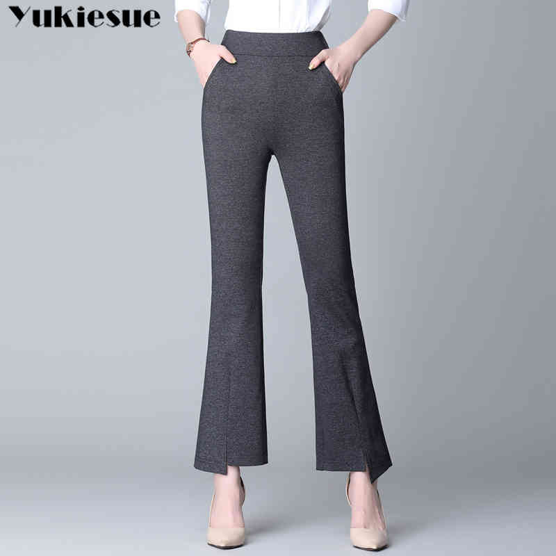 

Black Vintage Solid skinny Flare Leg high Elastic Waist Elegant womens Pants female spring Office Lady Workwear Women Trousers 210518, Gray