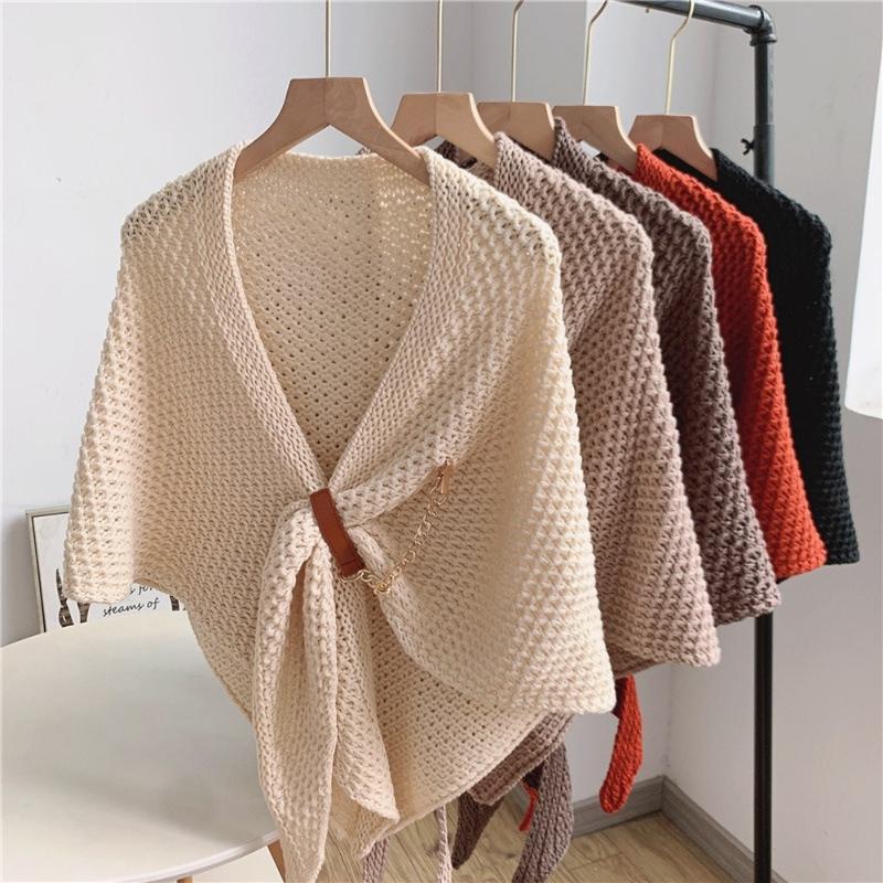 

Scarves Apron Hollow Ladies Shawl Cloak Triangle Bandage Knitted Scarf Spring & Autumn Dual-use Outer
