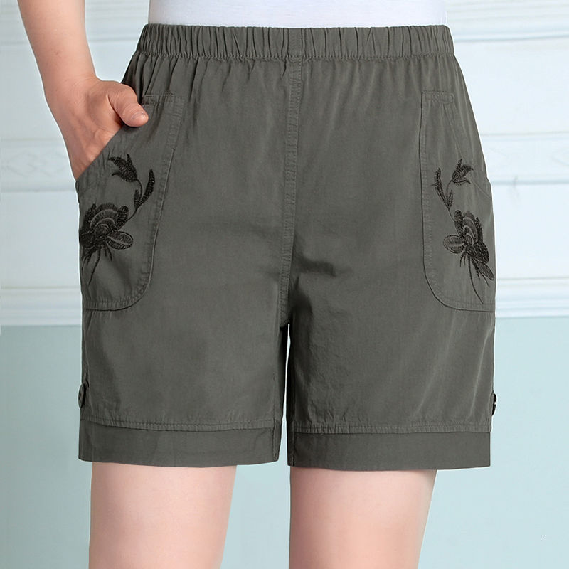 

Women's Shorts 2021 Summer Women Loose Pocket High Elastic Waist Solid Casual Floral Embroidery Plus Size 4XL XLWG, Dark gray