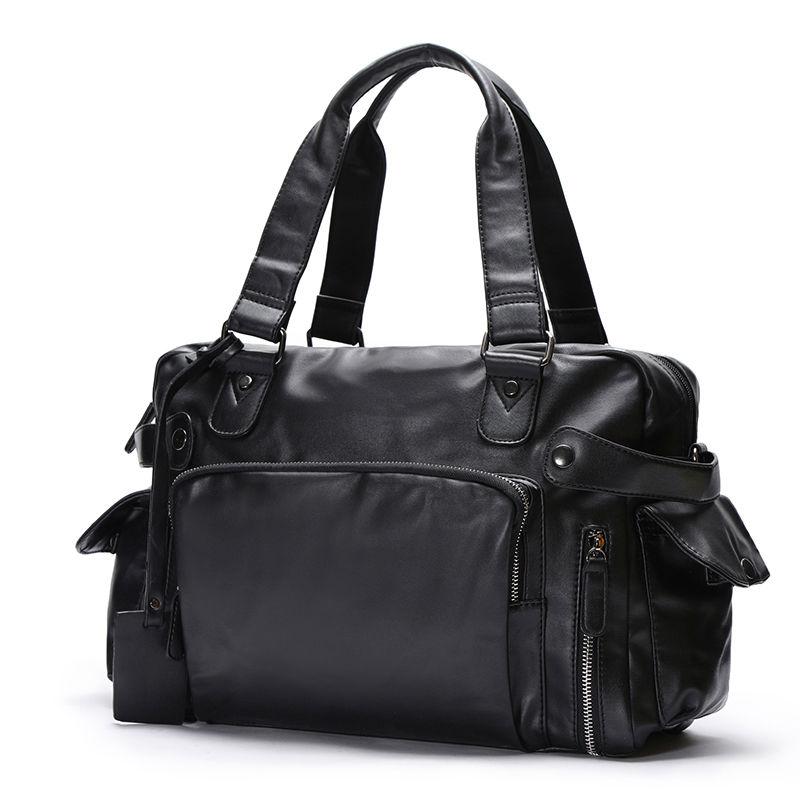 

School Bags Black Soft Pu Leather Handbag Men Totes Vintage Large Capacity Shoulder Bag