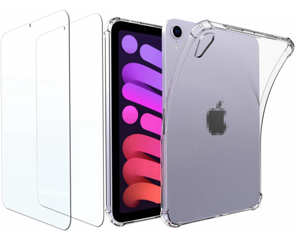 

2 pcs Tempered Glass Protector for iPad Mini 6 8.3" 2021 + [Clear Case Transparent Back Cover] Ultra Slim Screen Compatible with Face ID & Apple Pencil