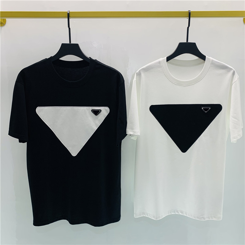 

Europe triangle metal applique badge T shirt 2021 spring summer Cool Embroidery Men Tshirt Women Casual Cotton Tee, White;black
