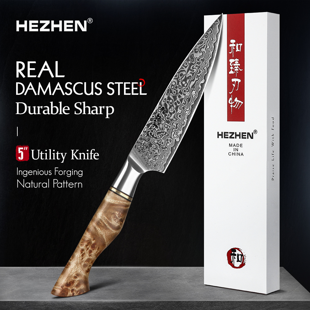 

HEZHEN 5 inch Utiity Knife Rea 67 ayer Damascus er Stee er Cook Knife Pretty Peeing Knife er Sharp Kitchen