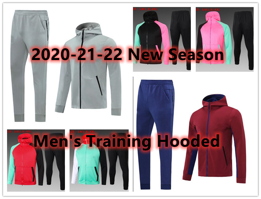 

20-21 New Marseilles Hooded Men's Jacket Coat Hoodie Sweater maillot Training Tracksuit Soccer Solid Sports Survetement Suit Kits, Black