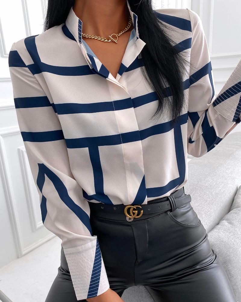

Women' Blouses & Shirts Spring Autumn Striped Print Top 2021 Femme Elegant Long Sleeve Turn-down Collar Buttoned Shirt Ladies Clothing, Multicolor