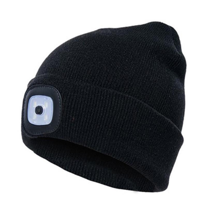 

Beanie Hat USB Rechargeable Knit With Light For Outdoor Fishing Hiking ZJ55 Hats, Black