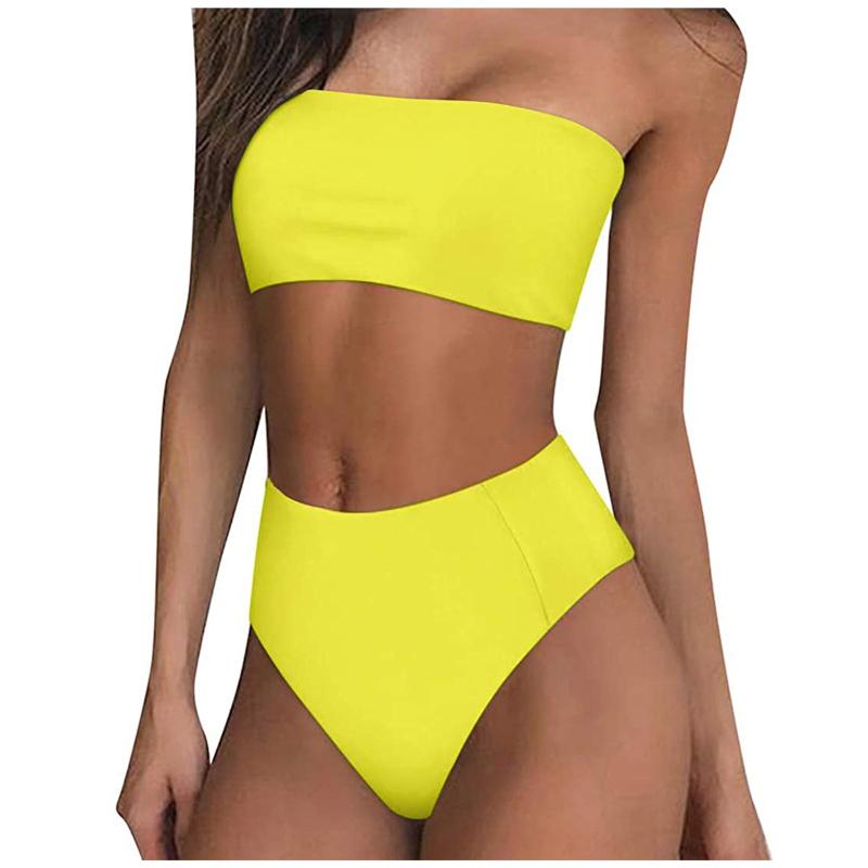 

Women' Swimwear Bikini 2021 Women Swimsuit Sexy Fashion Solid Color Bralette Tops Set Two-Piece Female Biquini Monokin, Gray
