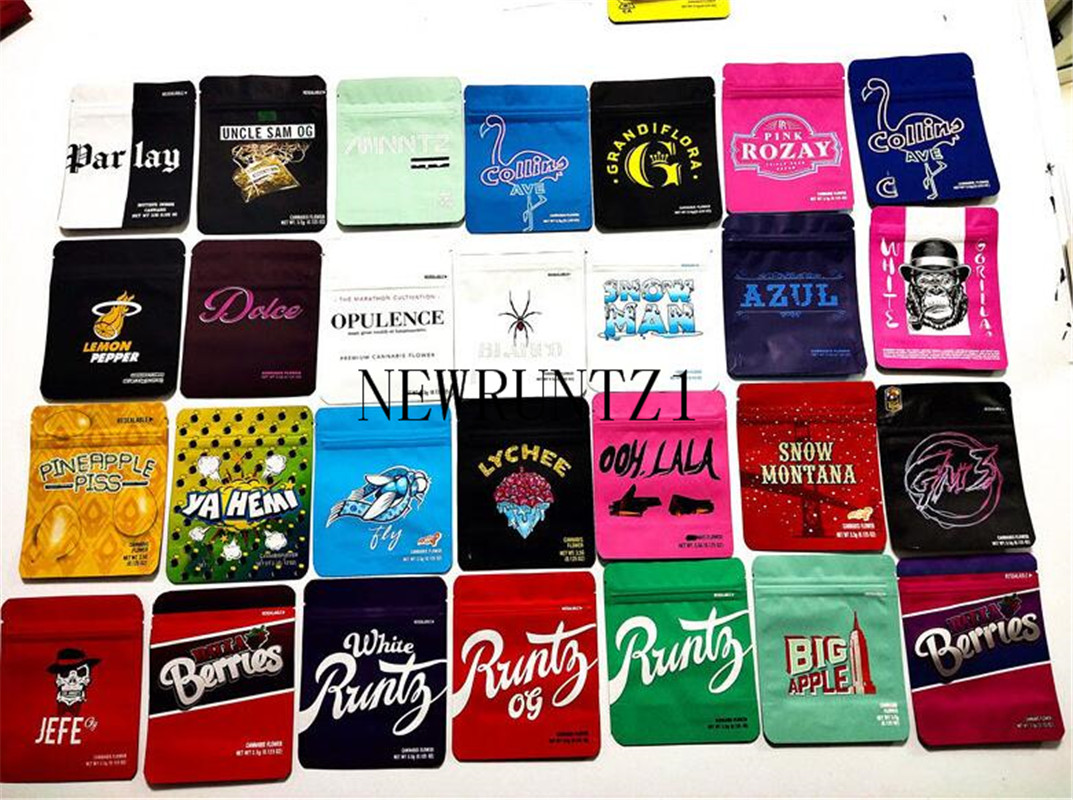 

2021d In Stock 3.5g Packing Bags Mylar 25 Types Cookies California Balla Berries Sweet Tea Stickybuns Lemon Pepper JEEF Sorbet Cereal Milk Bag