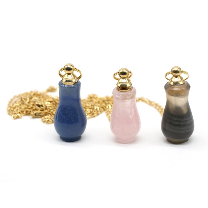 

Pendant Necklaces Natural Perfume Bottle Crystal Stone Necklace Aventurine Agates Essential Oil Diffuser Charm Copper Chain Jewelry Gift