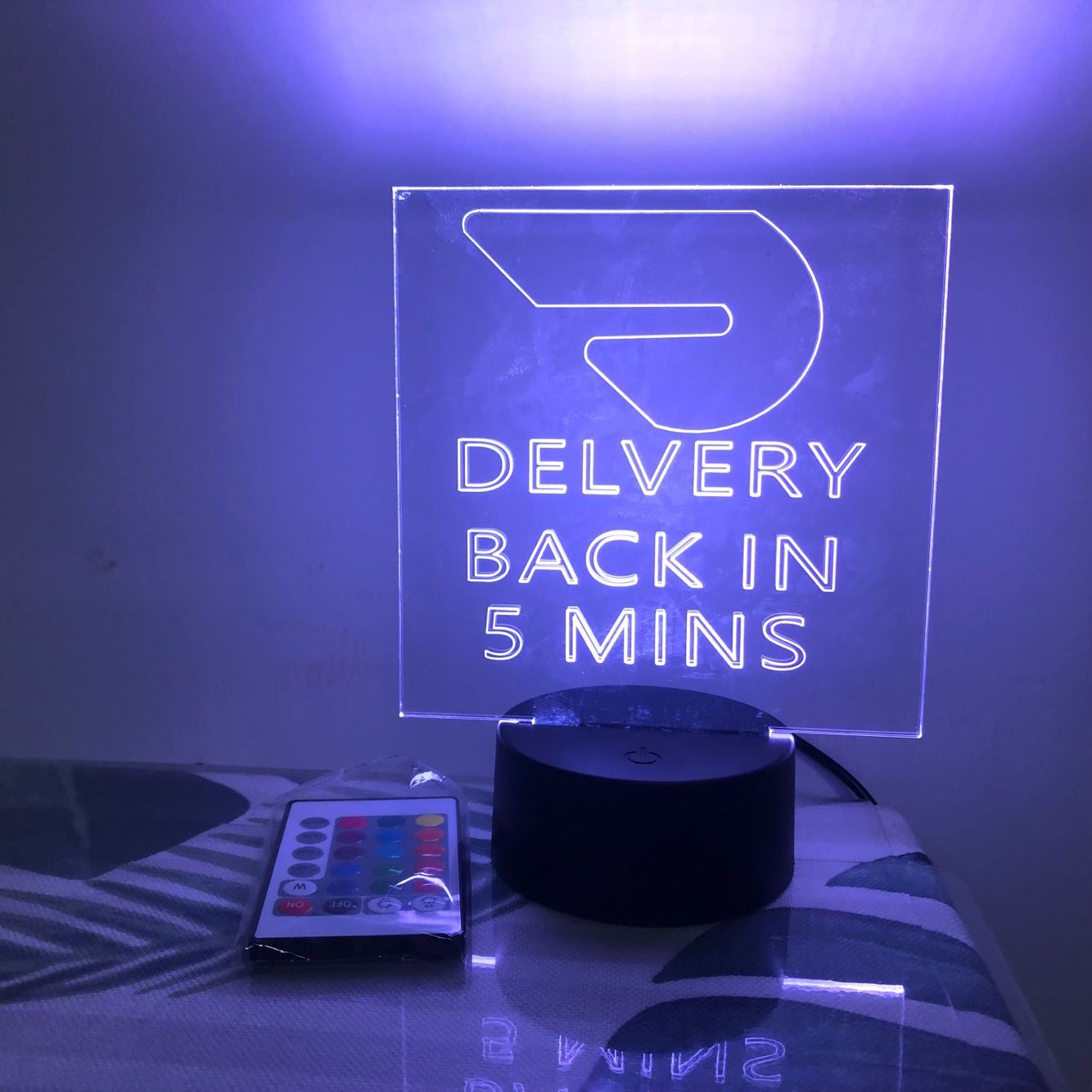

5 Mins Doordash Sign Acrylic Engraving Beautiful Decoration Car Led NEW Colorful Remote Control, White