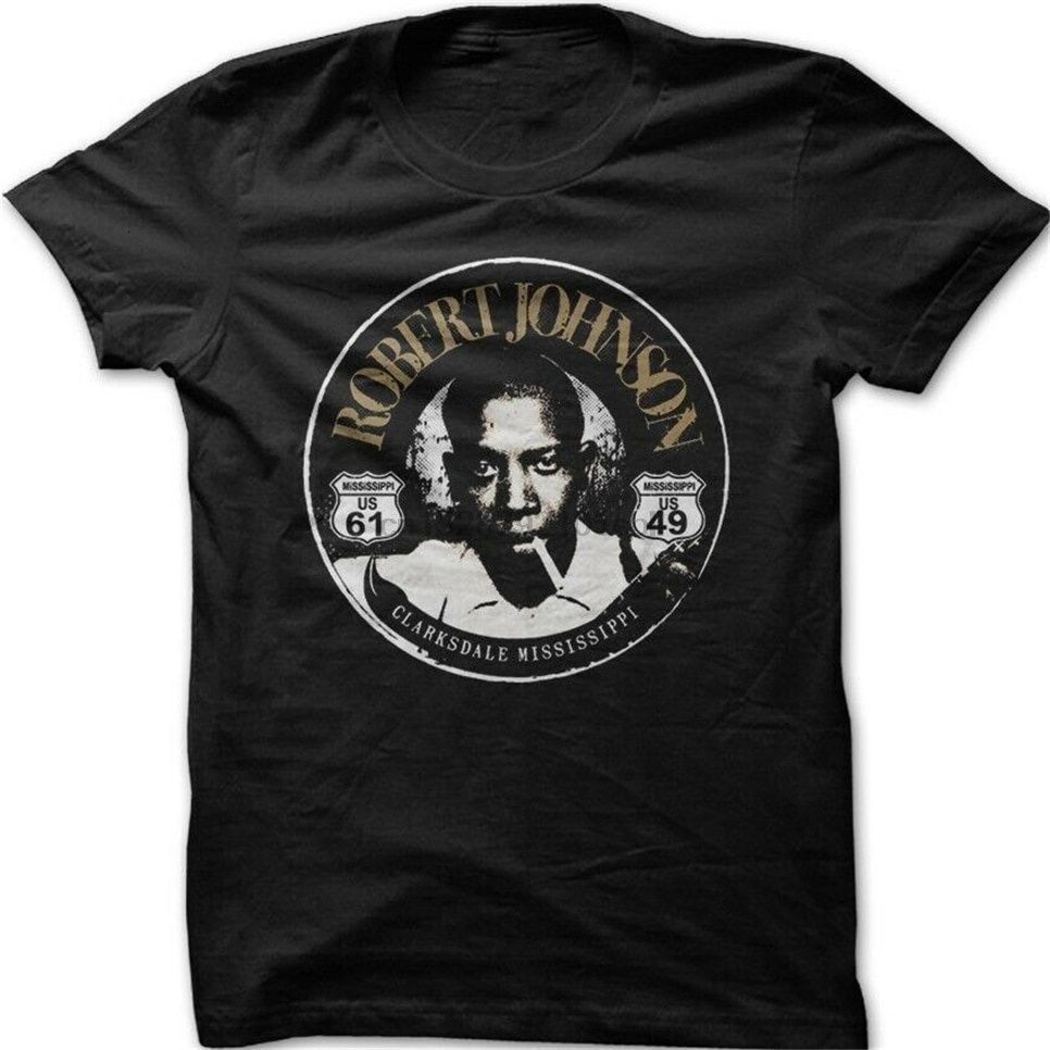 

Robert Johnson Blues Guitar Crossroads Devil Printed T-shirt 9094 Confortable Tee Shirt, Black