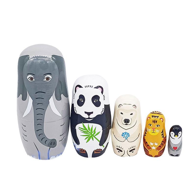 

Decorative Objects & Figurines 5PCS Elephant Nesting Dolls Russian Household Adornments Five Layers Matryoshka Toys For Child Dorm Kid Home
