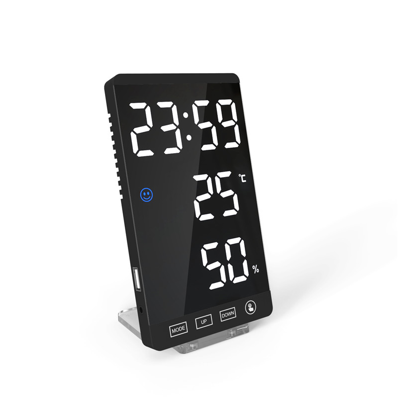

6Inch Mirror ED Aarm Cock Touch Button Digita Cock ED Time Temperature Humidity Dispay With USB Cabe Tabe Cock