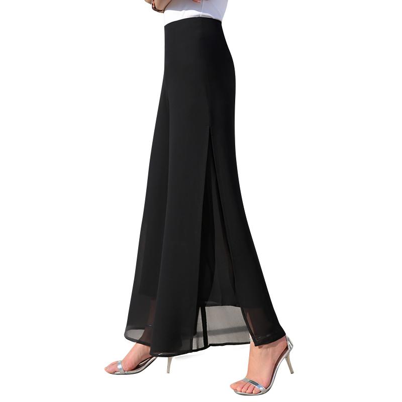 

Women' Pants & Capris Summer Wide Leg Long Trousers Casual Vintage High Waist Chiffon Side Split Loose Skirt Solid 86J 60, Black