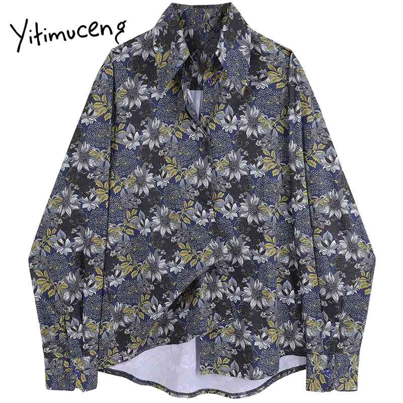 

Yitimuceng Print Button Blouse Women Vintage Shirts Loose Spring Fashion Clothes Long Sleeve Square Collar Casual Tops 210601, Mixed color
